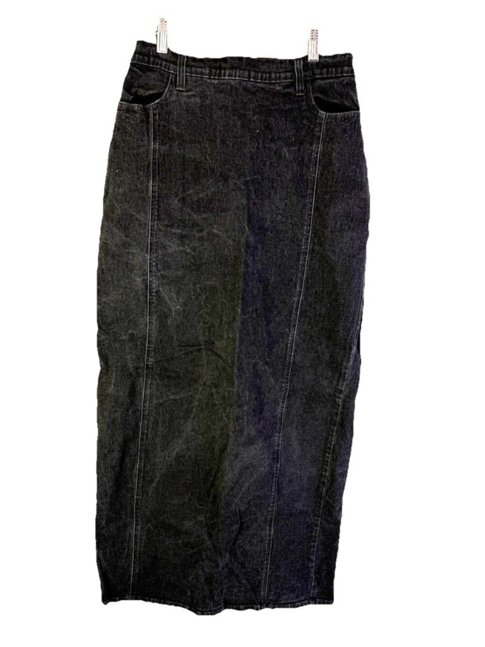 Vintage 80s Streetwear Acid Washed Black Denim Maxi Skirt Grunge